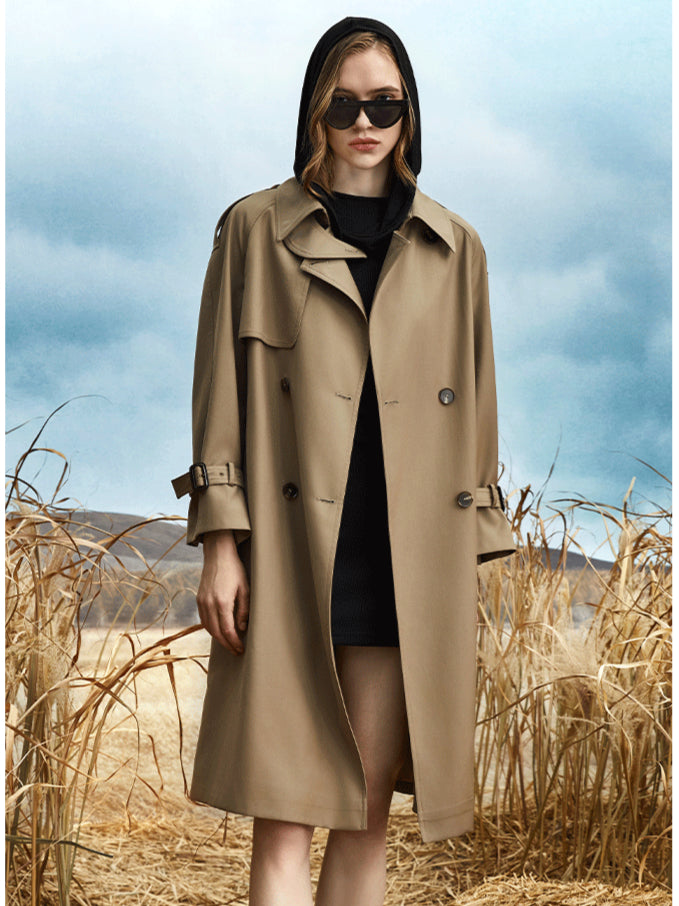 Trenchcoat Damen lang klassisch - Übergangsmantel mit Gürtel