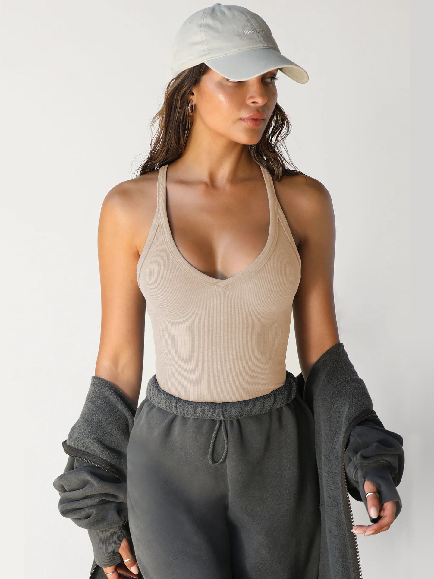 Halter V-Neck Sleeveless Racerback Tank Top