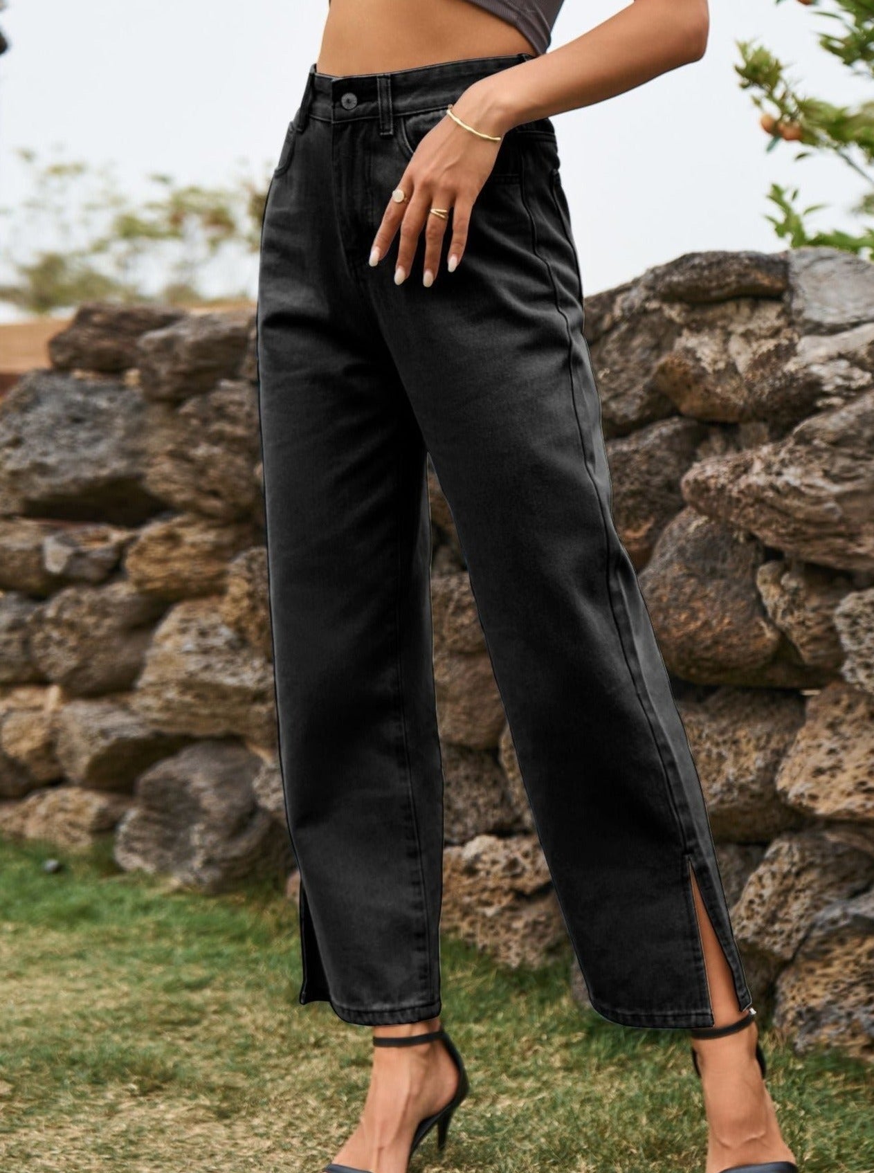 High Waist Wide-Leg Casual Denim Pants