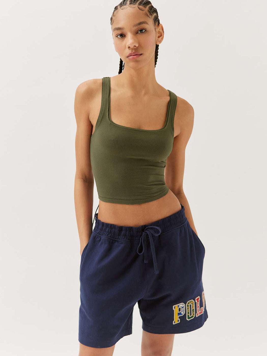 Olive Green Knitted Sexy Ribbed Crop Top
