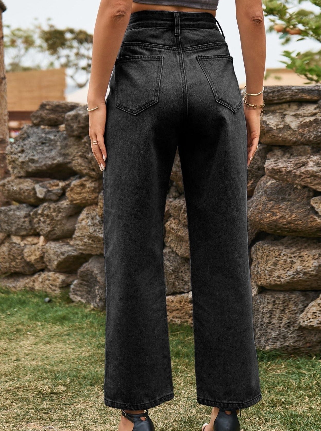 High Waist Wide-Leg Casual Denim Pants
