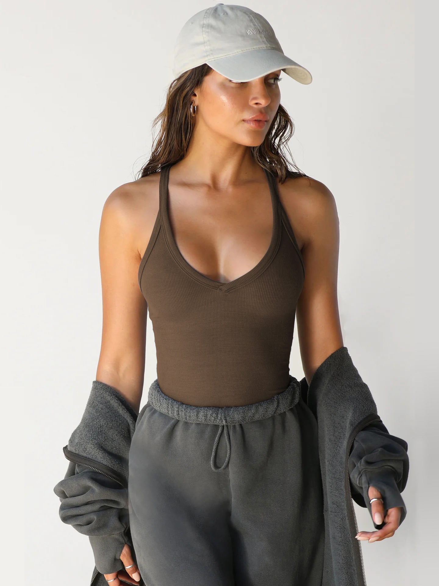 Halter V-Neck Sleeveless Racerback Tank Top