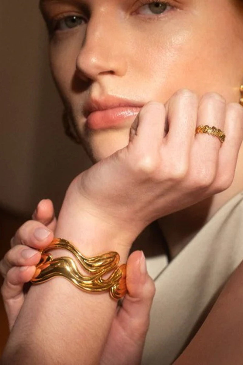 Sculptural Gold Cuff Open Bangle  Bracelet