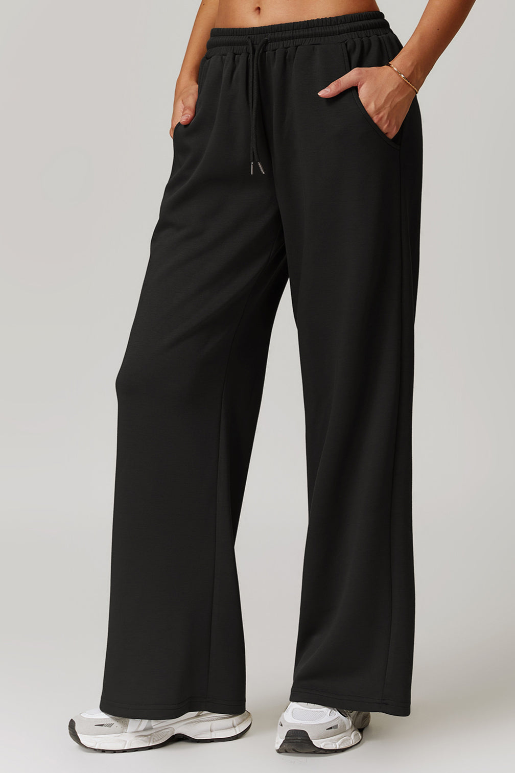 Women's Black Wide-Leg Drawstring Pants