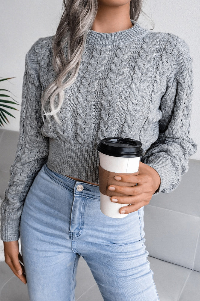 Strickpullover Damen Zopfmuster Crop – Eleganter und Gemütlicher Look