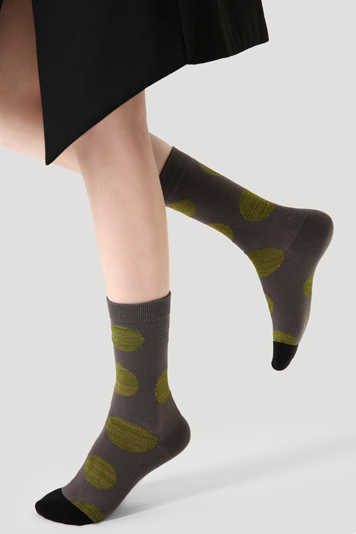 Women's Comfortable Grey Socks with Green Polka Dots