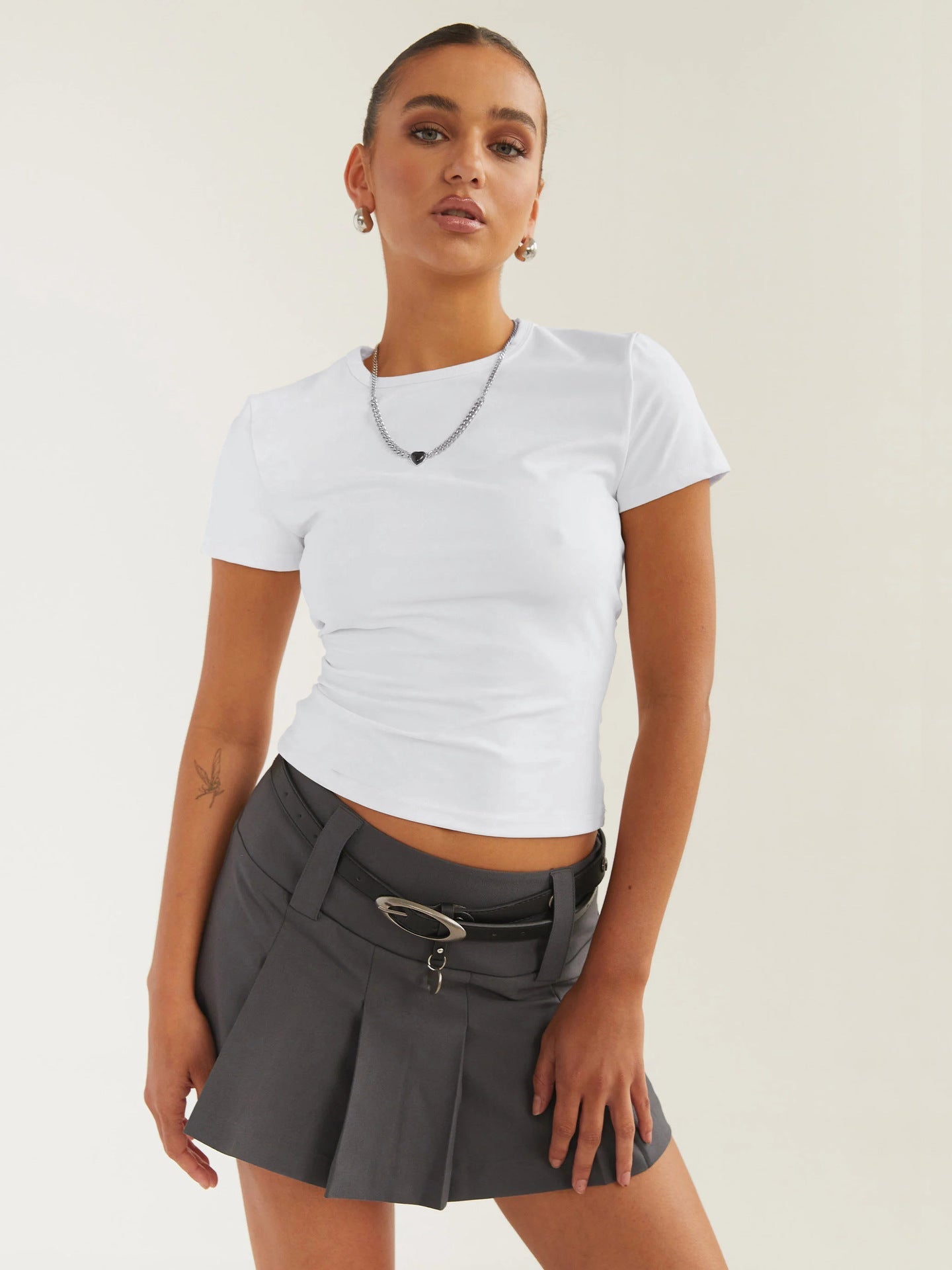 White Slim Y2K Fitted Crew Neck Top