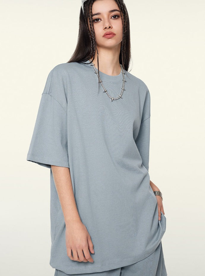 Oversized Light Steel Blue Short-Sleeved T-Shirt