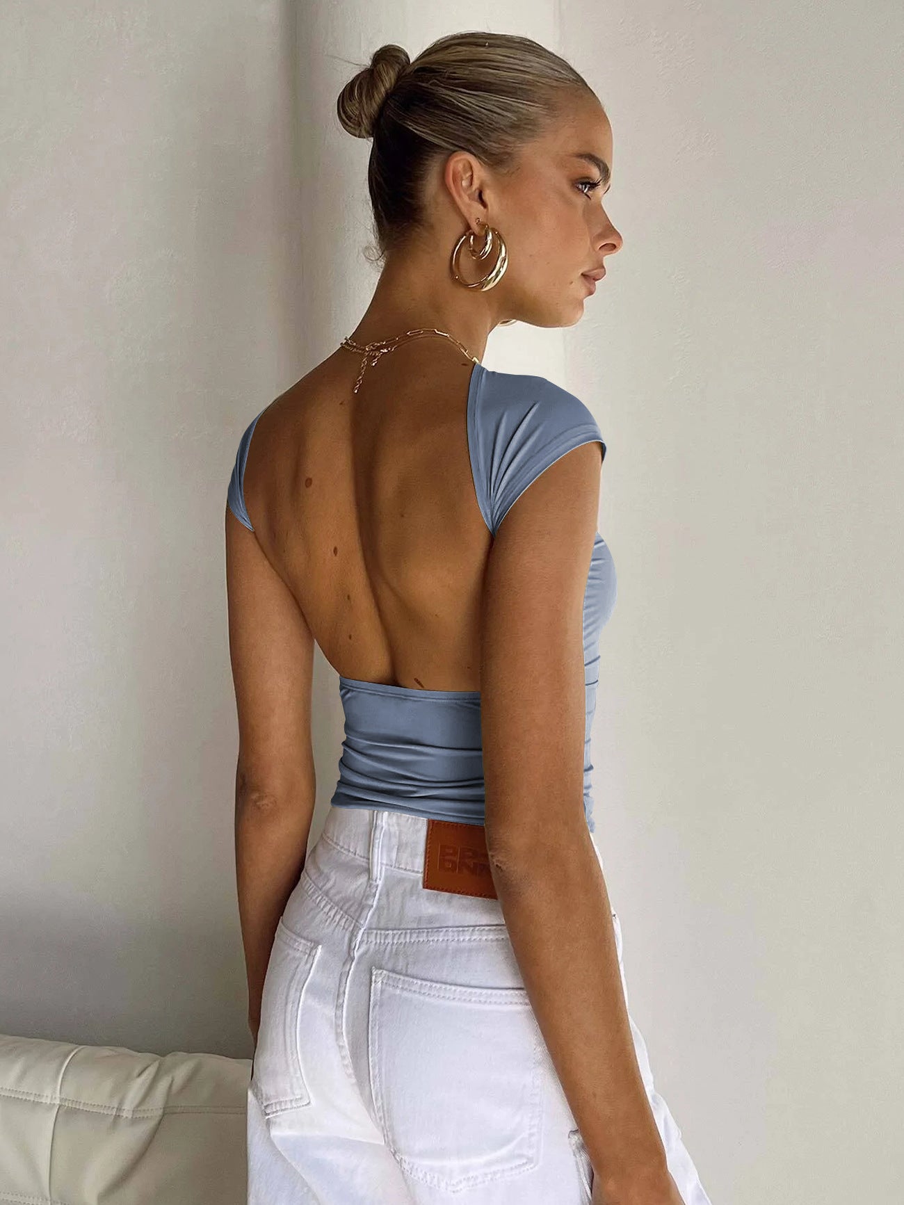 Blue Sexy Openback Fitted Breathable Crop Top