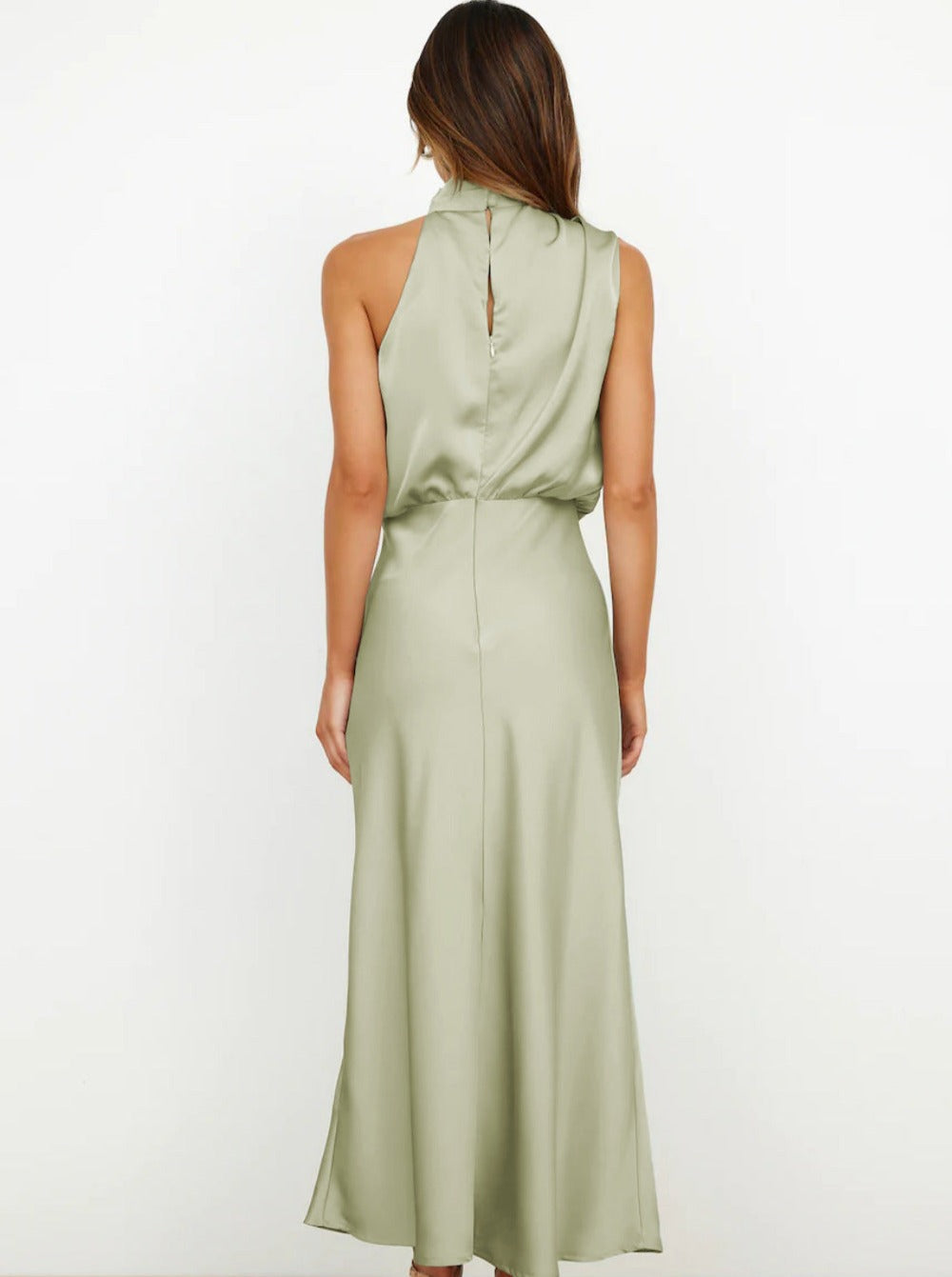 Elegant Light Green Halter Neck Dress