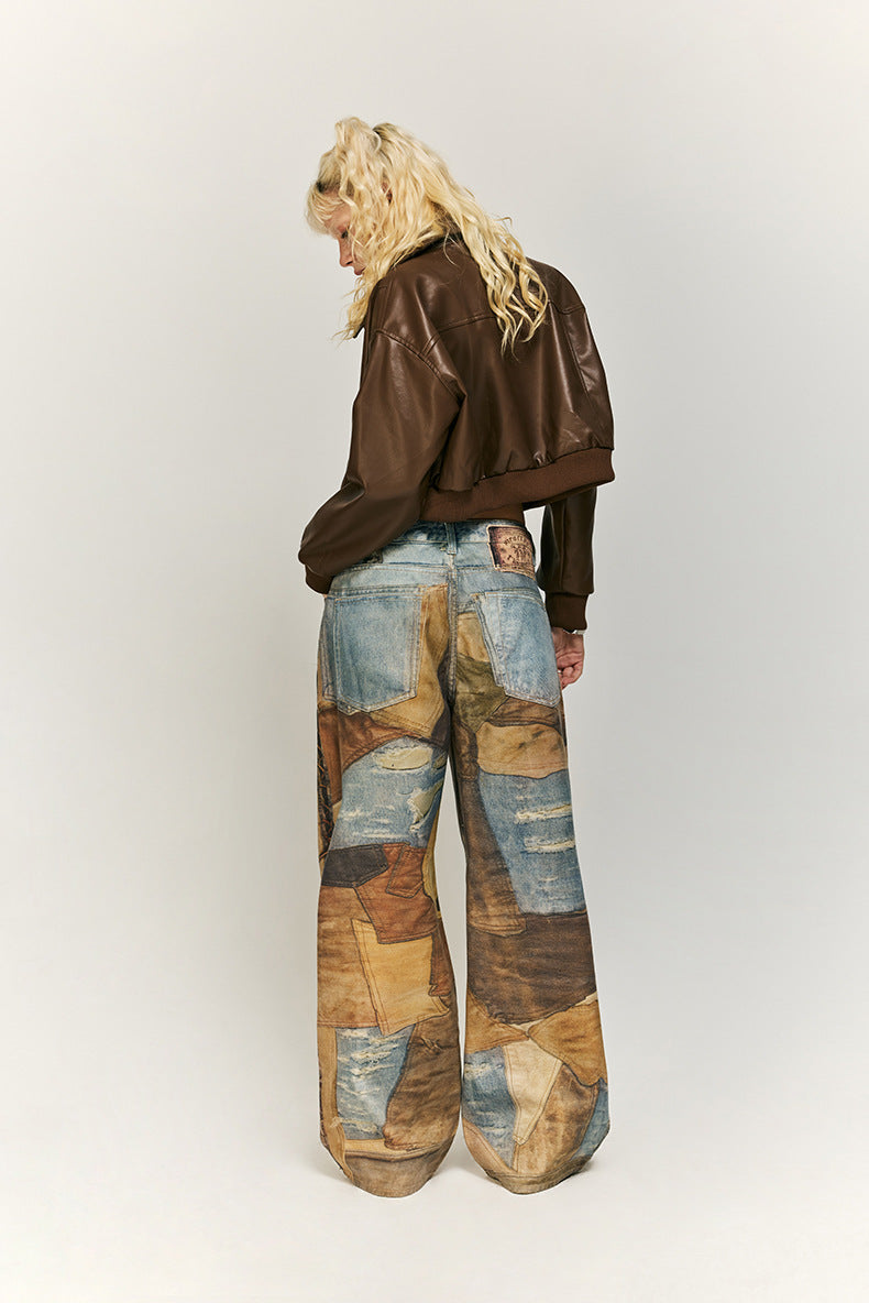 Stylish Patchwork Wide-Leg Jeans