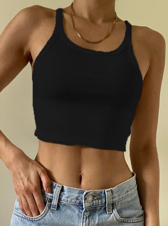 Sexy Solid Color Sleeveless Ribbed Crop Top