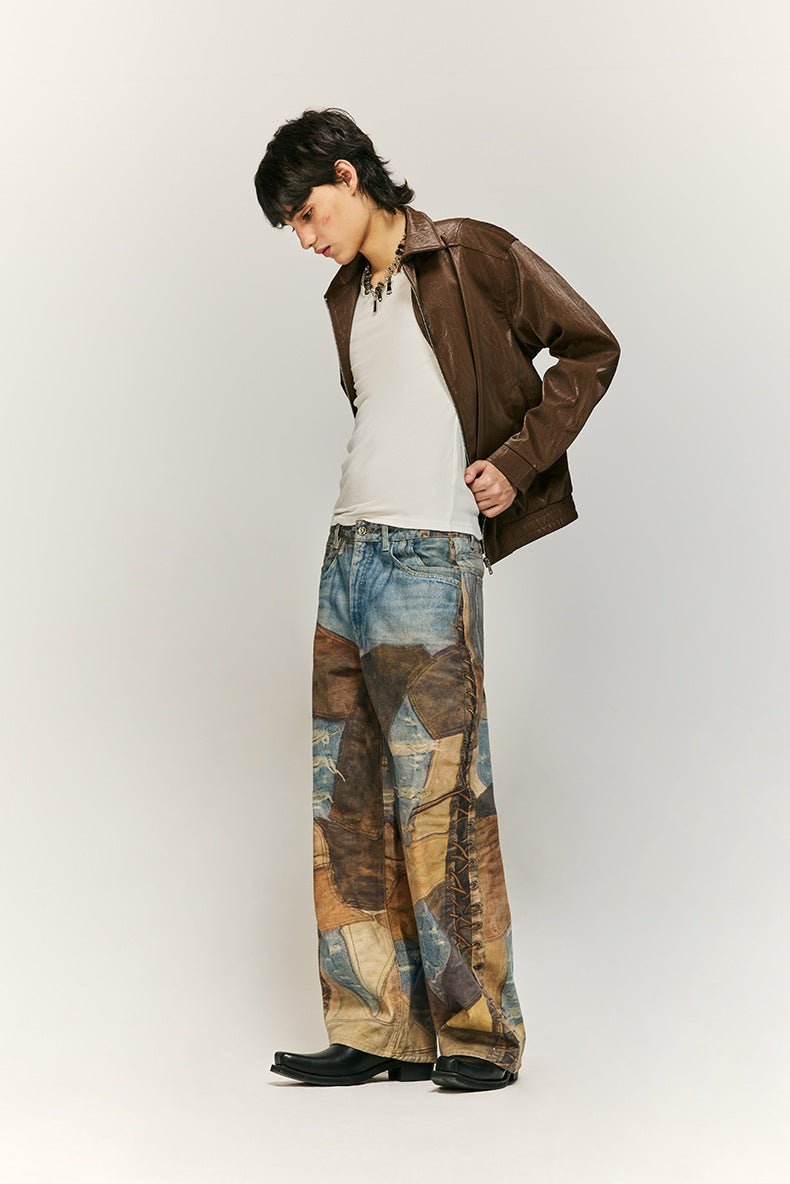 Stylish Patchwork Wide-Leg Jeans