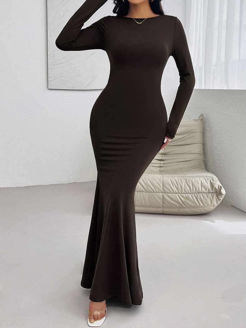 Elegant Long-Sleeve Fitted Maxi Dress