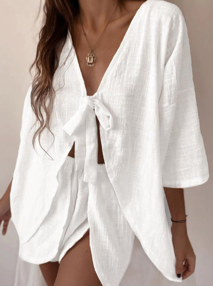 Chic Summer Flowy Tie-Front Shirt and Short Set