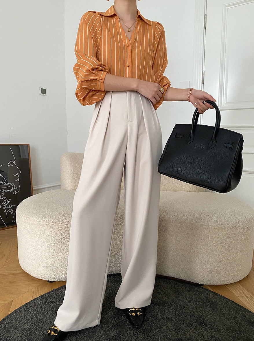 High-Waisted Tailored Apricot Wide Leg Suit Pants