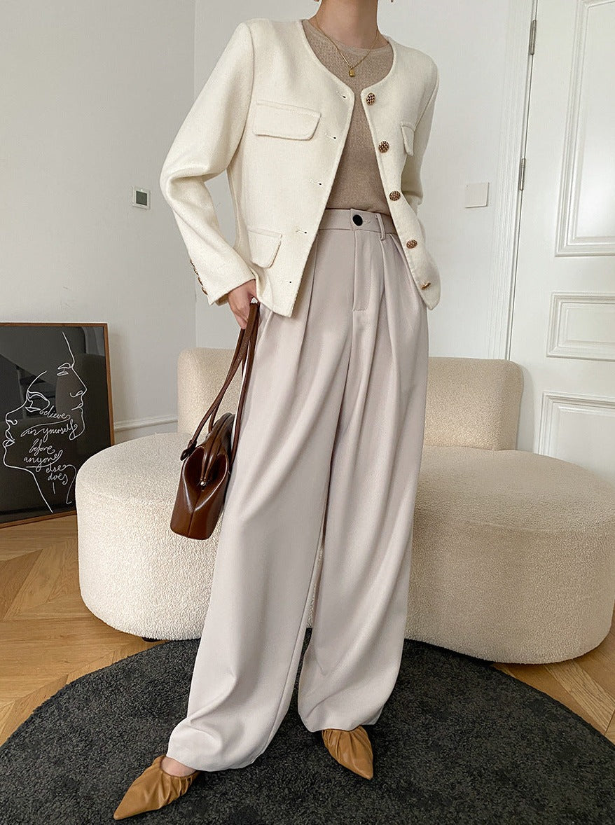 High-Waisted Tailored Apricot Wide Leg Suit Pants