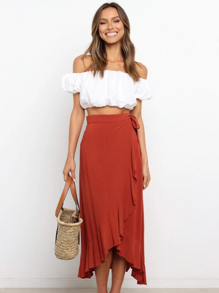 Asymmetrical Sexy Red Long Skirt