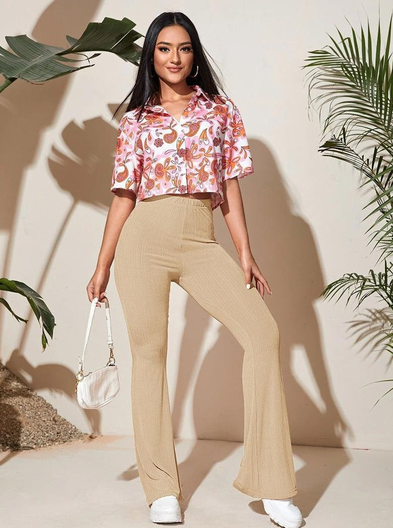 Khaki Flare Leg Stretchable Pants