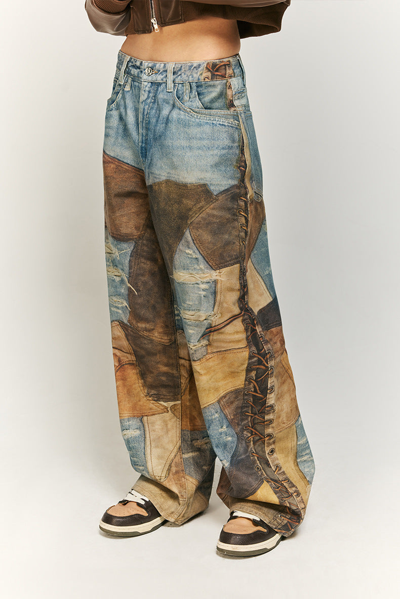 Stylish Patchwork Wide-Leg Jeans