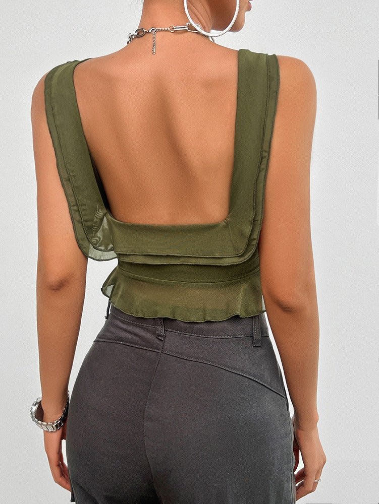 Green Laced Asymmetrical Tank Top