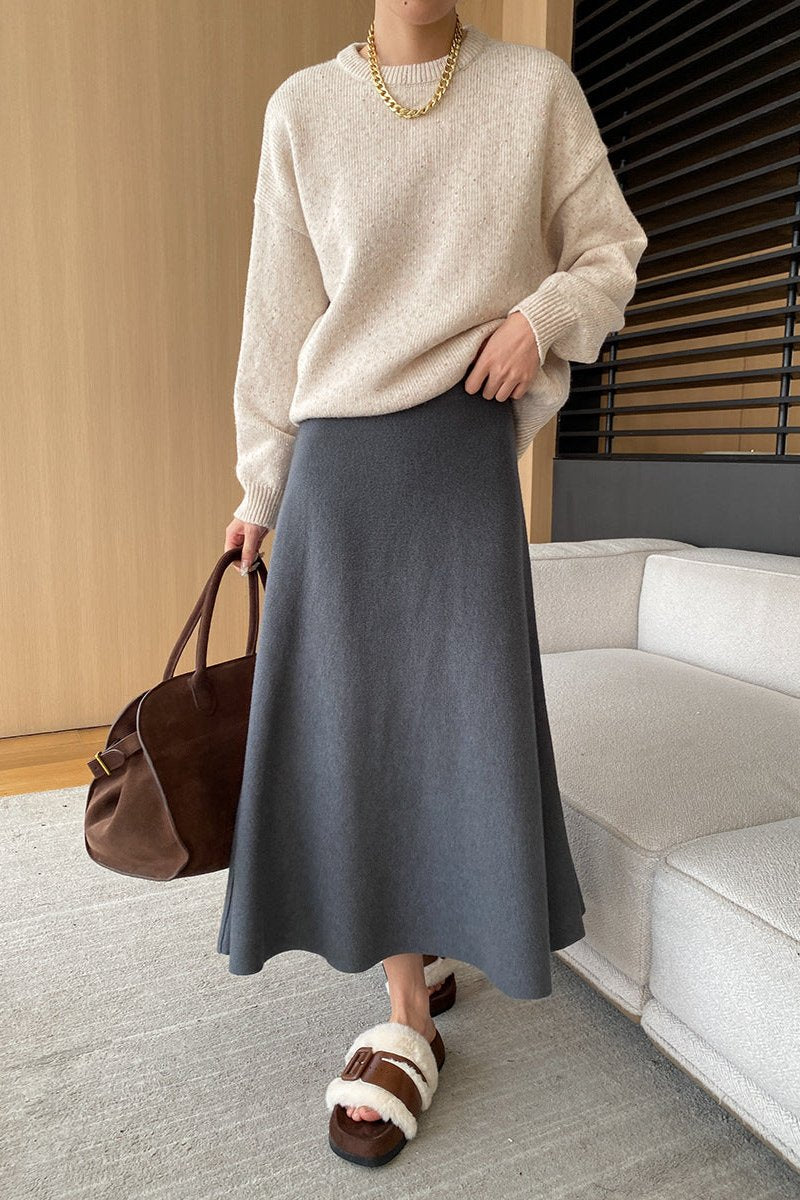 Elegant Elastic Waist A-Line Midi Skirt