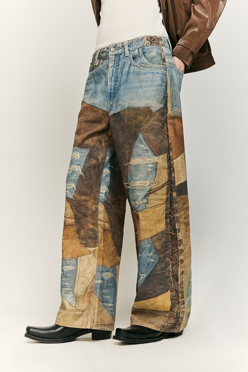 Stylish Patchwork Wide-Leg Jeans