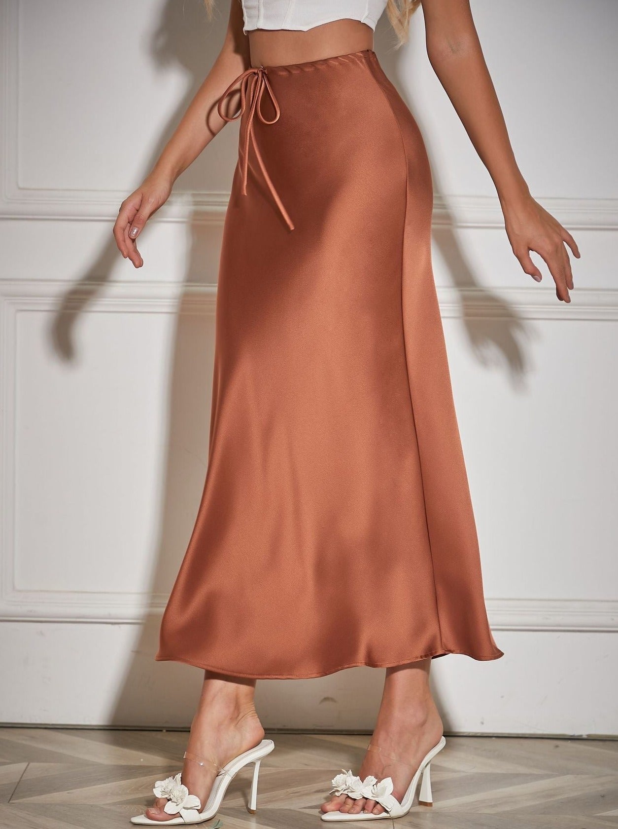 Brown Tie Wait Maxi Skirt