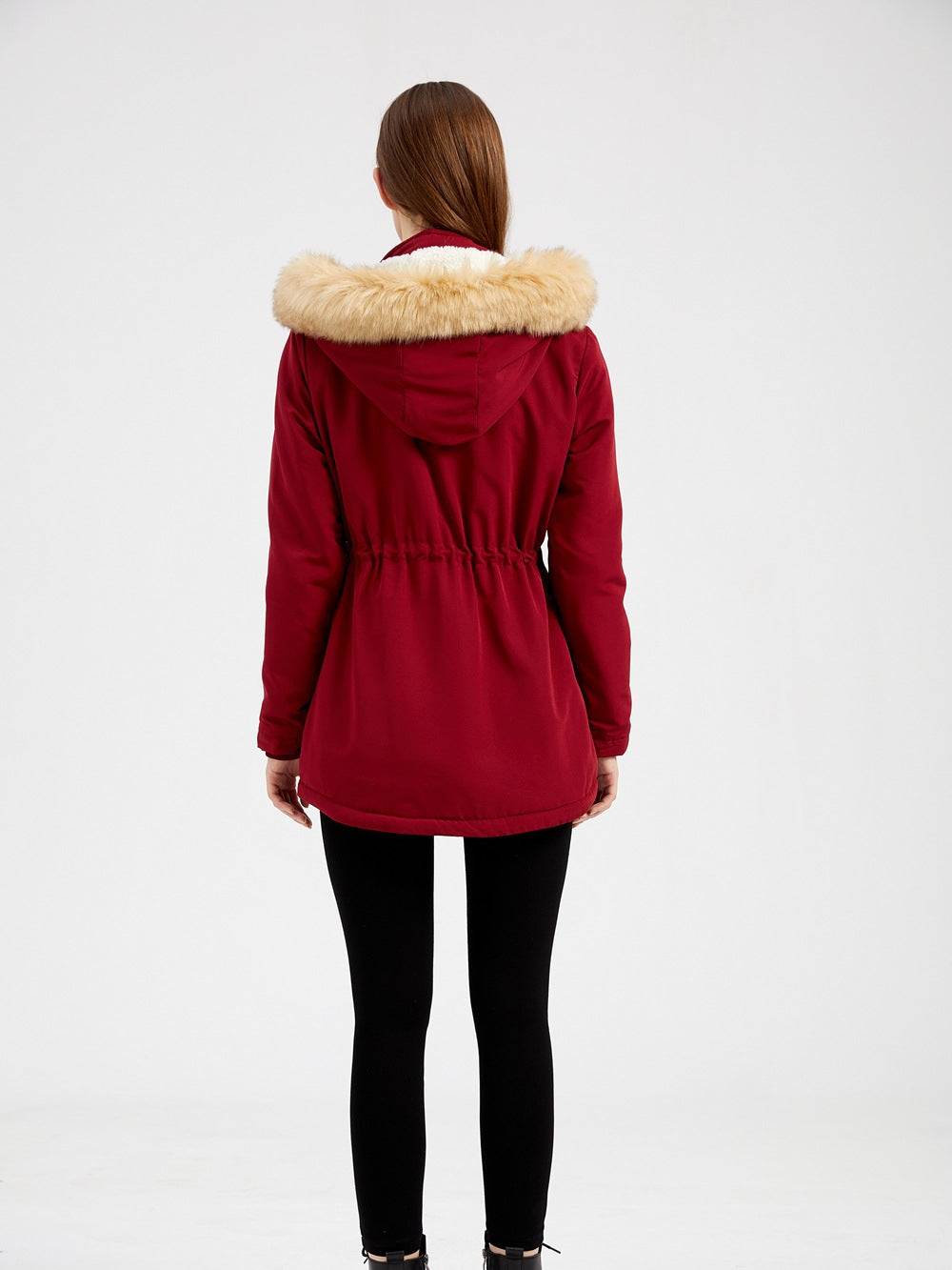 Warme Damen Winterjacke Mit Fellkapuze – Gefütterte Parka Jacke Mit Taillenzug