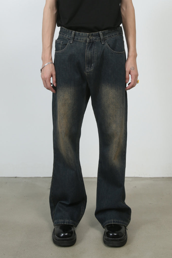 Faded Dark Washed Wide-Leg Jeans